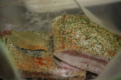 マジックソルトで塩漬けベーコン作り。