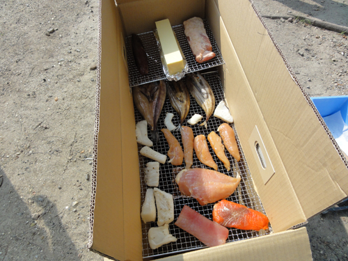 ほっけ、鶏肉、チーズ、ベーコンを燻製