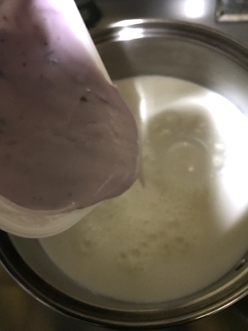 牛乳にヨーグルトを入れる
