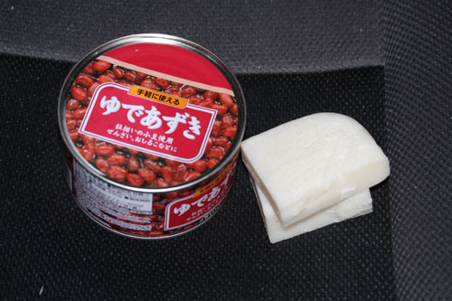 ゆであずきと餅を燻製