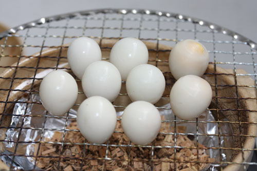 鶉を土鍋で燻製する